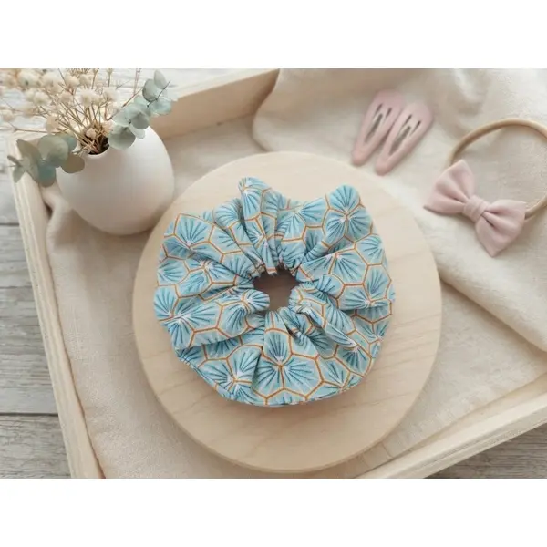 Chouchou fille coton vert clair motifs géométriques