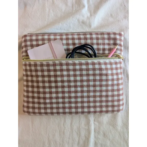 Pochette tablette 11 pouces en tissu à carreaux et velours côtelé