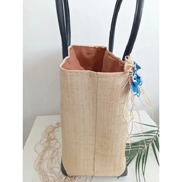 Sac-panier malgache beige avec tissu exotique /dentelle (customisé)