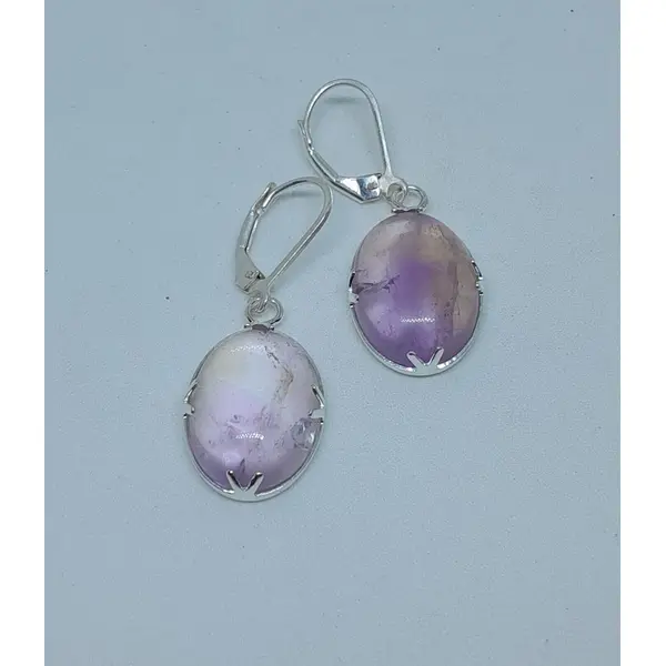 Boucles d'oreille dormeuses argent 925 et amétrine rare création unique