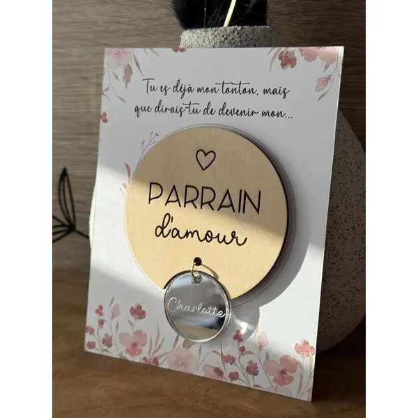 Magnet en bois avec pendentif personnalisé - demande surprise parrain marraine - annonce grossesse - cadeau baptême communion