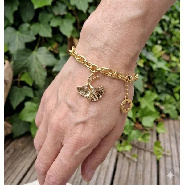Bracelet chaîne ginkgo doré