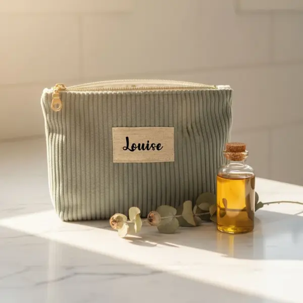 Trousse zippée bleu clair personnalisée en velours côtelé