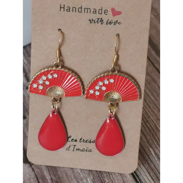 Boucles d'oreilles éventail rouge