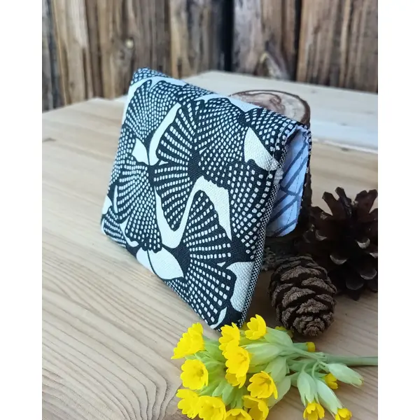 Porte monnaie motif ginkgo noir