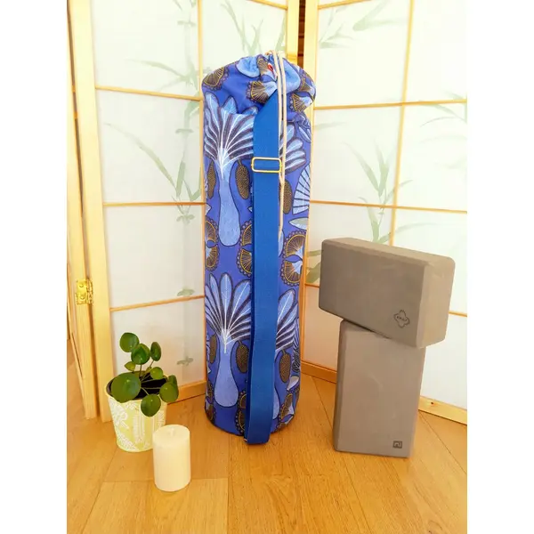 Sac à tapis de yoga motif dattier bleu
