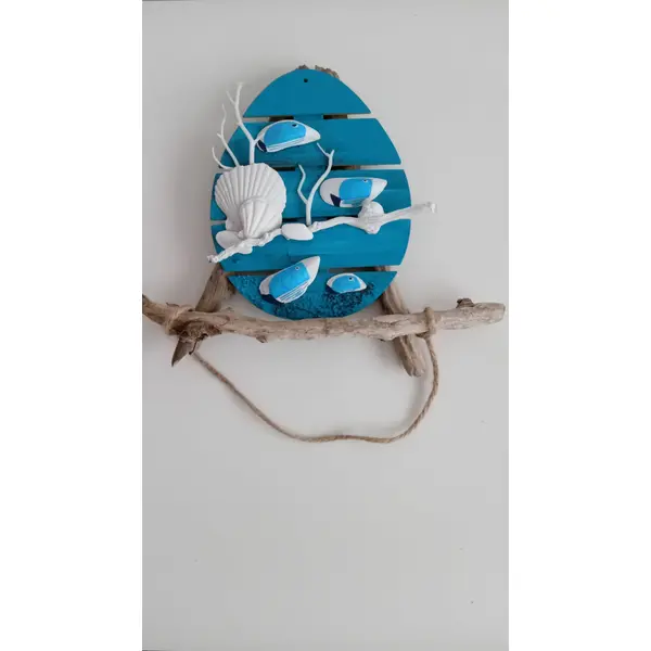 Porte papier toilette motif marin en bois flotté et coquillages peint