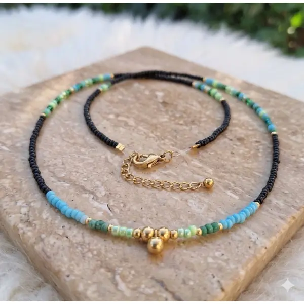 Collier ras du cou "azur & onyx" – perles miyuki & rocailles