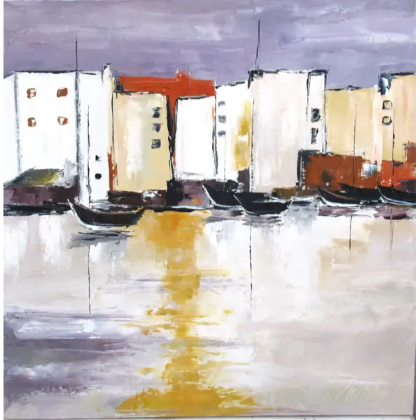Peinture de marine , dans le midi, huile au couteau sur toile de lin sur châssis... : "port de marseille"