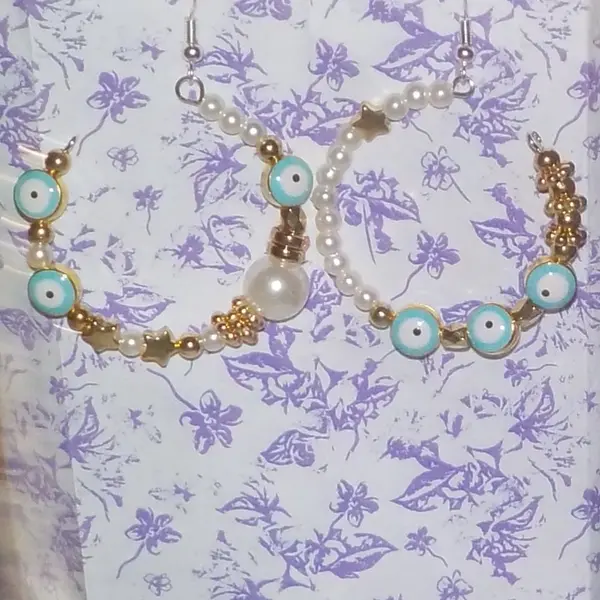 Boucles d'oreilles argent créoles oeil protecteur perles chic etoiles dorées perles d'espacement boucles chic