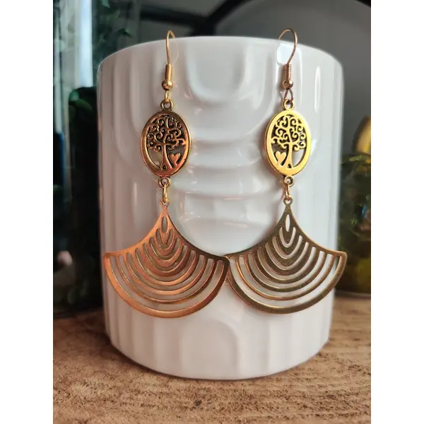 Boucles d'oreilles pendantes, boucles symétriques, bijoux dorées