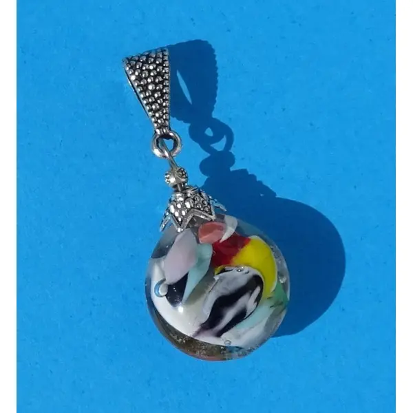 Pendentif perle d'art, lampwork,murano, verre filé cl.1146
