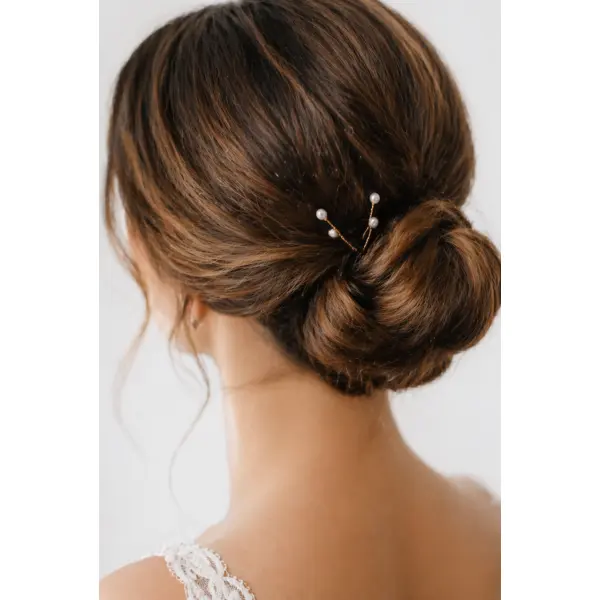 Pics à cheveux mariée dorés avec perle – accessoire chignon élégant – épure perlière