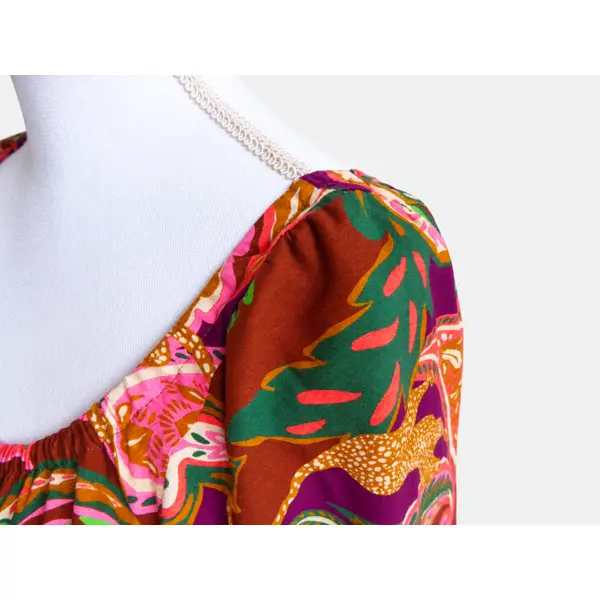 Robe longue femme en viscose imprimée cahemire – robe à volants – taille 42 – manches courtes – pièce unique