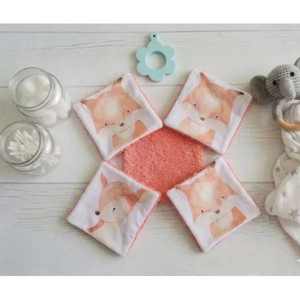 Lot de 4 lingettes bébé coton imprimé animaux