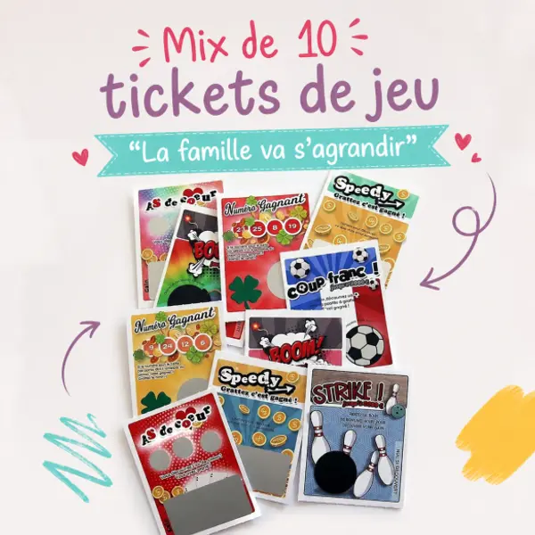 Lot de 10 tickets de jeu "La famille s'agrandit"|annonce grossesse