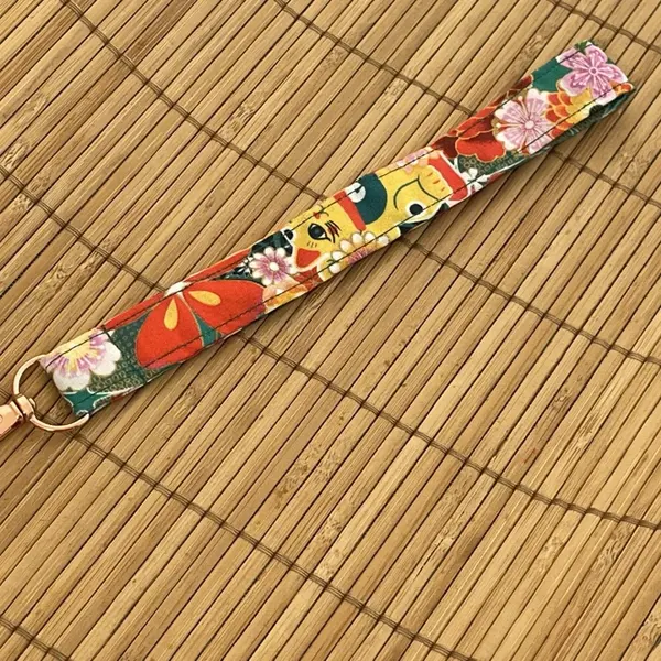 Porte-clés lanière en tissu chat
