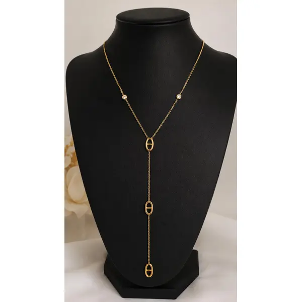 Collier y mailles marines acier inoxydable - sautoir doré mailles marines