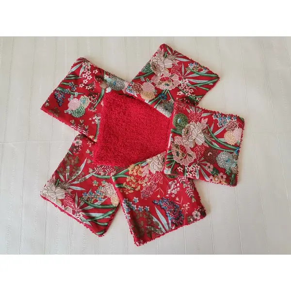 Lot de 6 lingettes démaquillantes coton imprimé et éponge