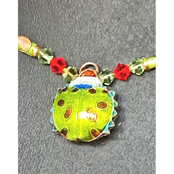 Collier en perles chinoises cloisonnées et toupies en pure cristal
