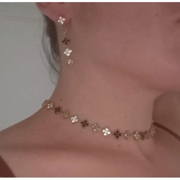 Ensemble de collier ras de cou et boucles d'oreilles pendantes assorties, ensemble de ras de cou élégant acier inoxydable effet cristal