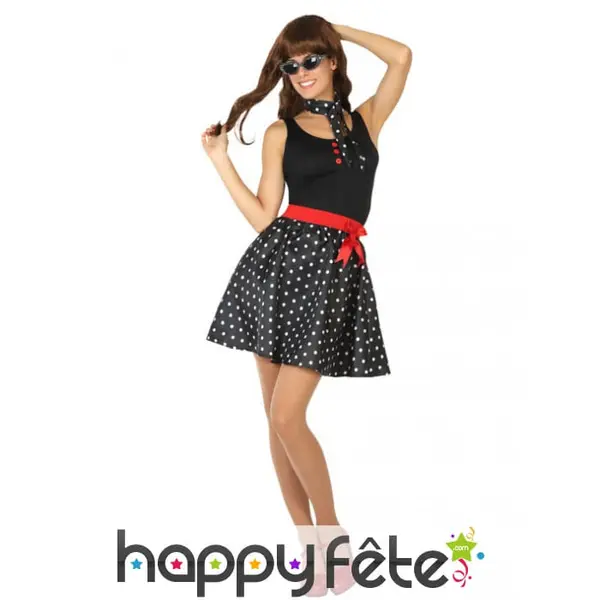 Costume années 50 jupe noire à pois