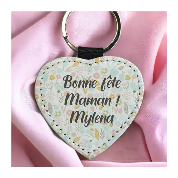 Porte clés simili cuir Fleurs