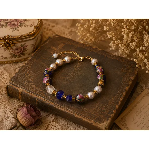 Bracelet femme ajustable intemporel romantique bohème vintage chic véritable perle culture eau douce blanche perle bleue marine fleurie