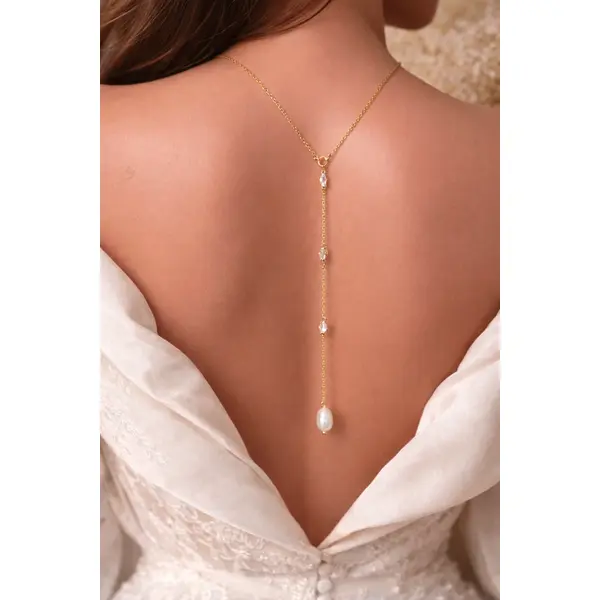 Collier de dos mariage perles d'eau – bijou de mariée élégant -salto de agua