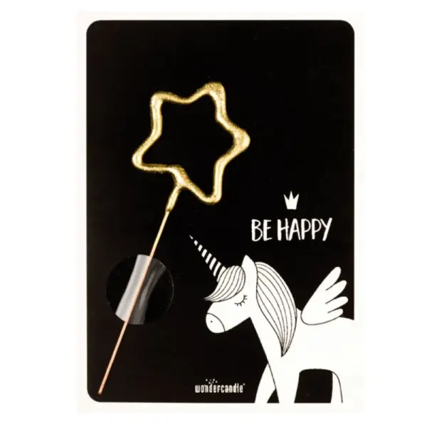 Cierge magique étoile doré + carte licorne Be Happy
