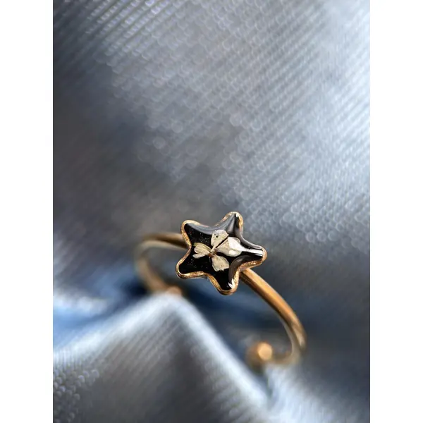 Bague réglable étoile avec résine - petite fleur séchée