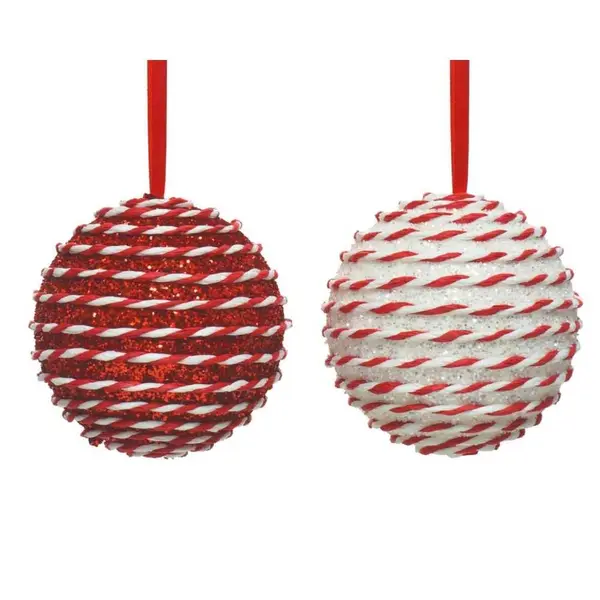 2 Boules, rouge et blanc, paillettes 10cm