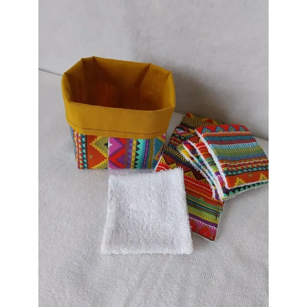Panier et 10 lingettes lavables motifs aztèques