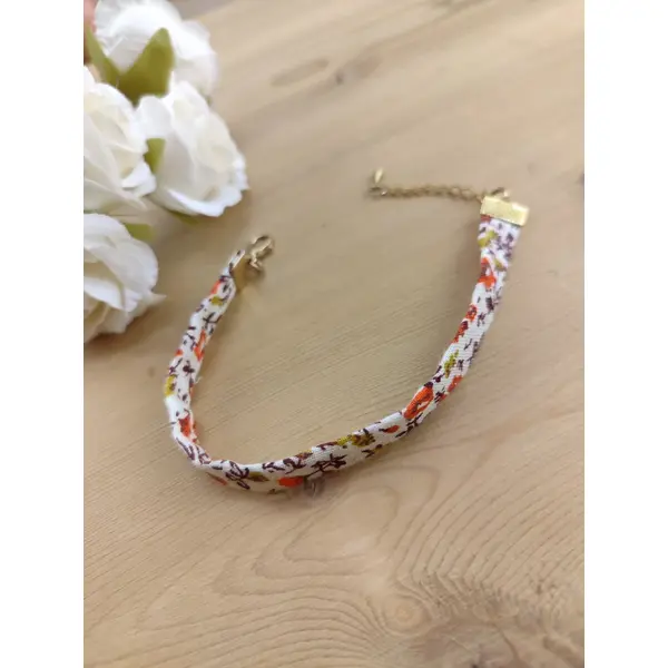 Bracelets en tissu liberty fleuri orange terracotta & vert olive/kaki - bijou artisanal idée cadeau mariage