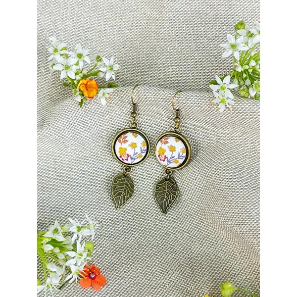 Boucles d'oreilles "feuille" en tissu 60mm