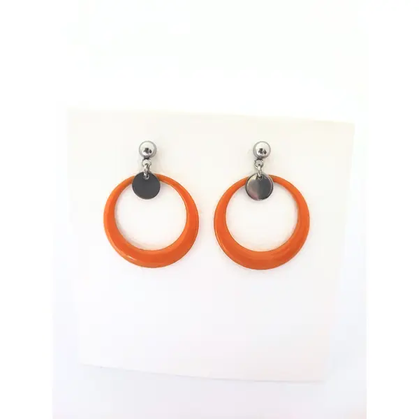 Boucles d’oreilles en acier inoxydable, anneaux émaillés jaune