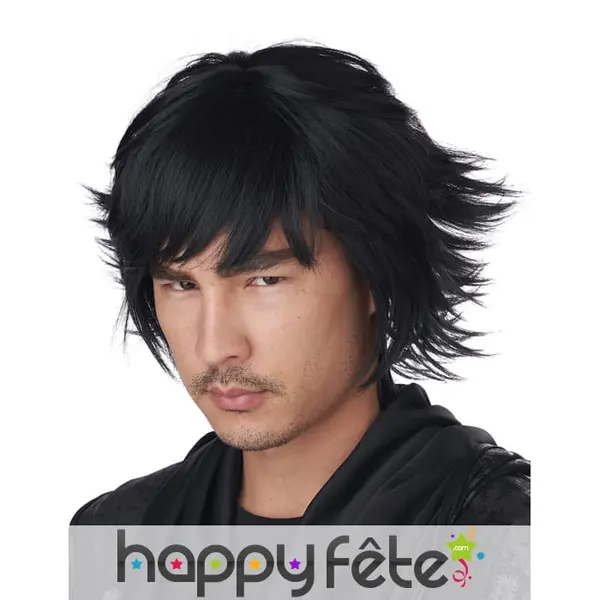 Perruque Cosplay noire courte pour adulte