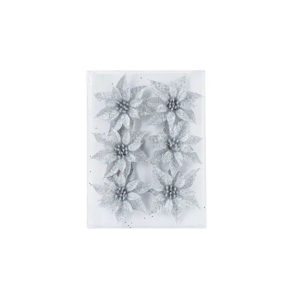 Lot de 6 roses de Noël argent