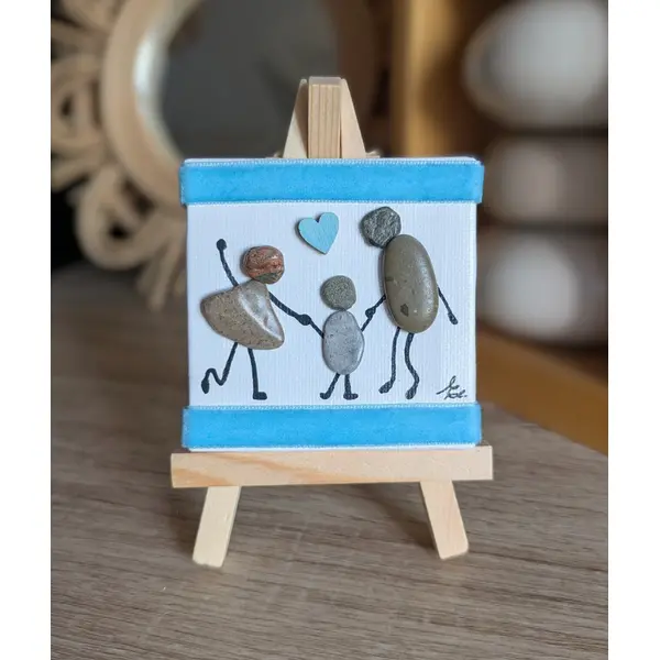 Mini toile sur chevalet en bois famille à trois