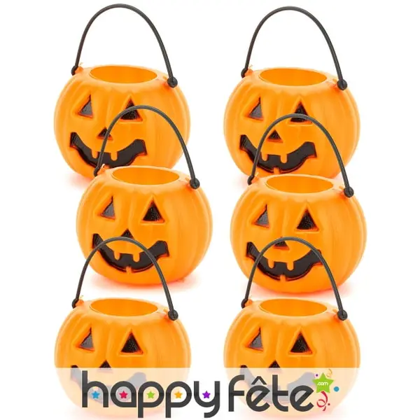 6 Mini sceaux citrouilles pour bonbons d'halloween