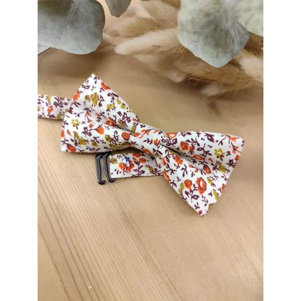 Nœud papillon double adulte/enfant - pochette costume, bts de manchette, bracelet - fleurs liberty orange, - mariage champêtre