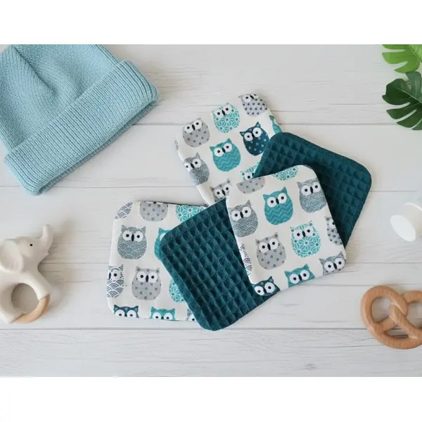 Lot de 10 lingettes bébé coton et nid d'abeilles turquoise