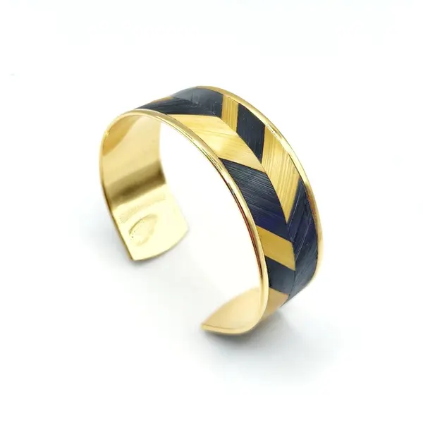 Bracelet en marqueterie de paille de seigle de bourgogne - bijou unique en laiton doré a l'or fin – fait main – cadeau original