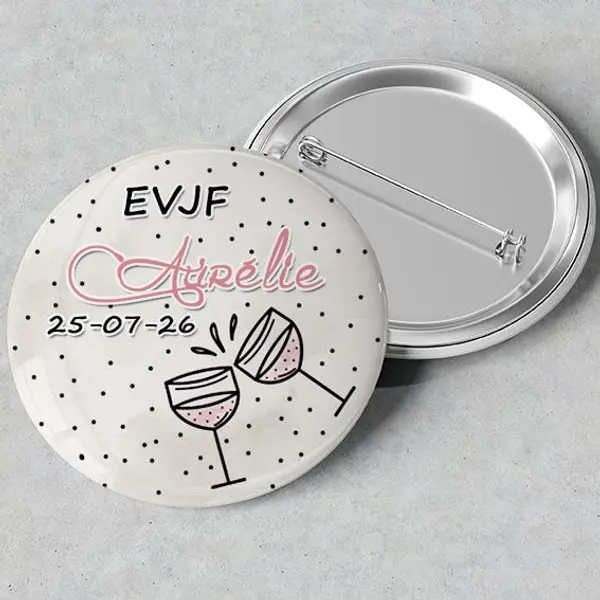 Badges EVJF rond grand format en métal - modèle T'chin !