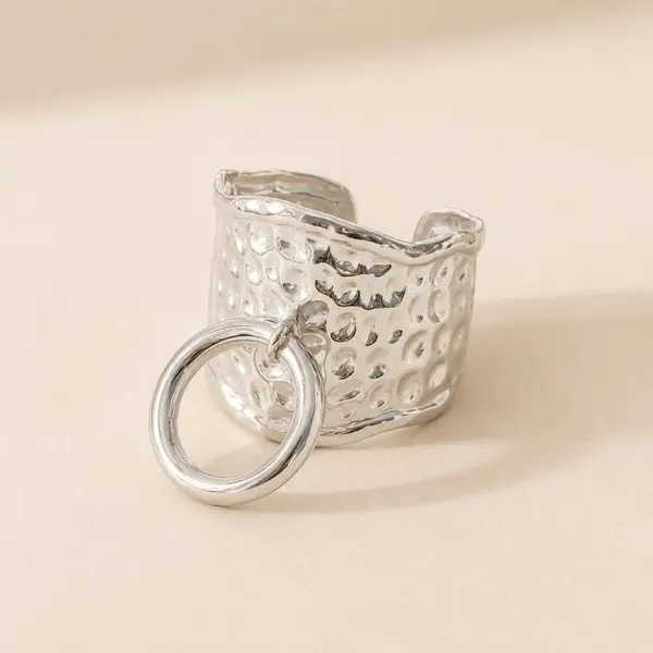 Bague breloque rond ajustable, acier inoxydable doré et argenté