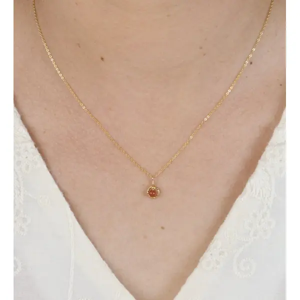 Collier fin en or laminé 14k, pendentif cercle martelé et jaspe rouge - collier fin en argent 925 ou en or