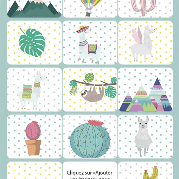Jeu de mémoire modèle Lamas personnalisé avec photo & prénom de l'enfant (30 pièces)