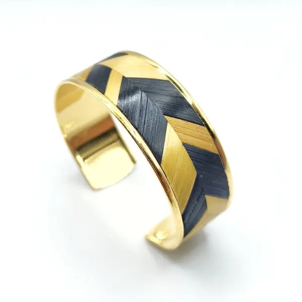 Bracelet en marqueterie de paille de seigle de bourgogne - bijou unique en laiton doré a l'or fin – fait main – cadeau original