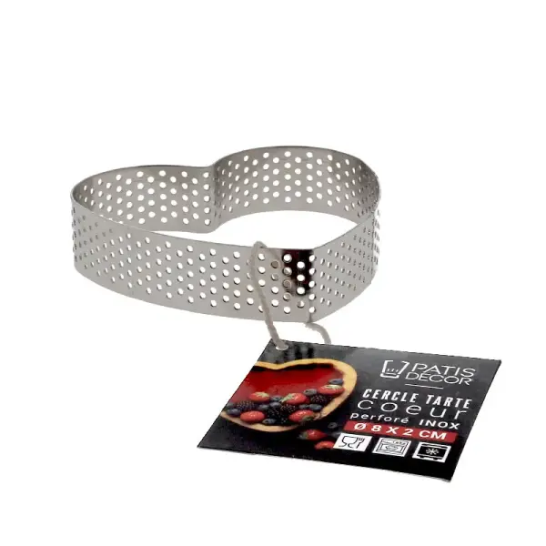 Cercle à tarte perforé coeur inox - hauteur 2 cm