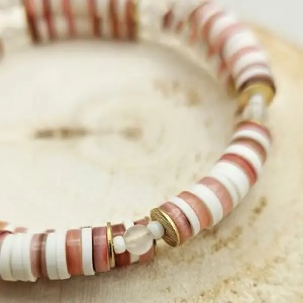 Bracelet pierre de lune & coquille – lithothérapie – bijou bohème doux – pièce unique